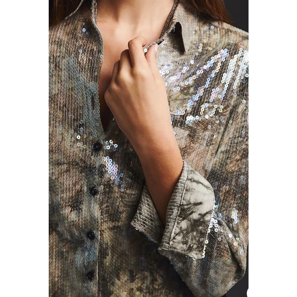 33. Anthropologie Pilcro Shrunken Sequin Blouse - Picture 3 of 9